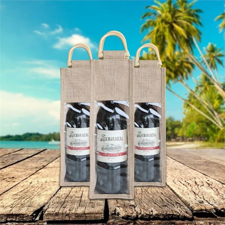 Bottle Jute Bag With Bamboo Handle